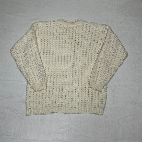 Vintage 90's Alps Ivory Chunky Handknit Floral Sweater Womens Grandma Fashion - Picture 6 of 7